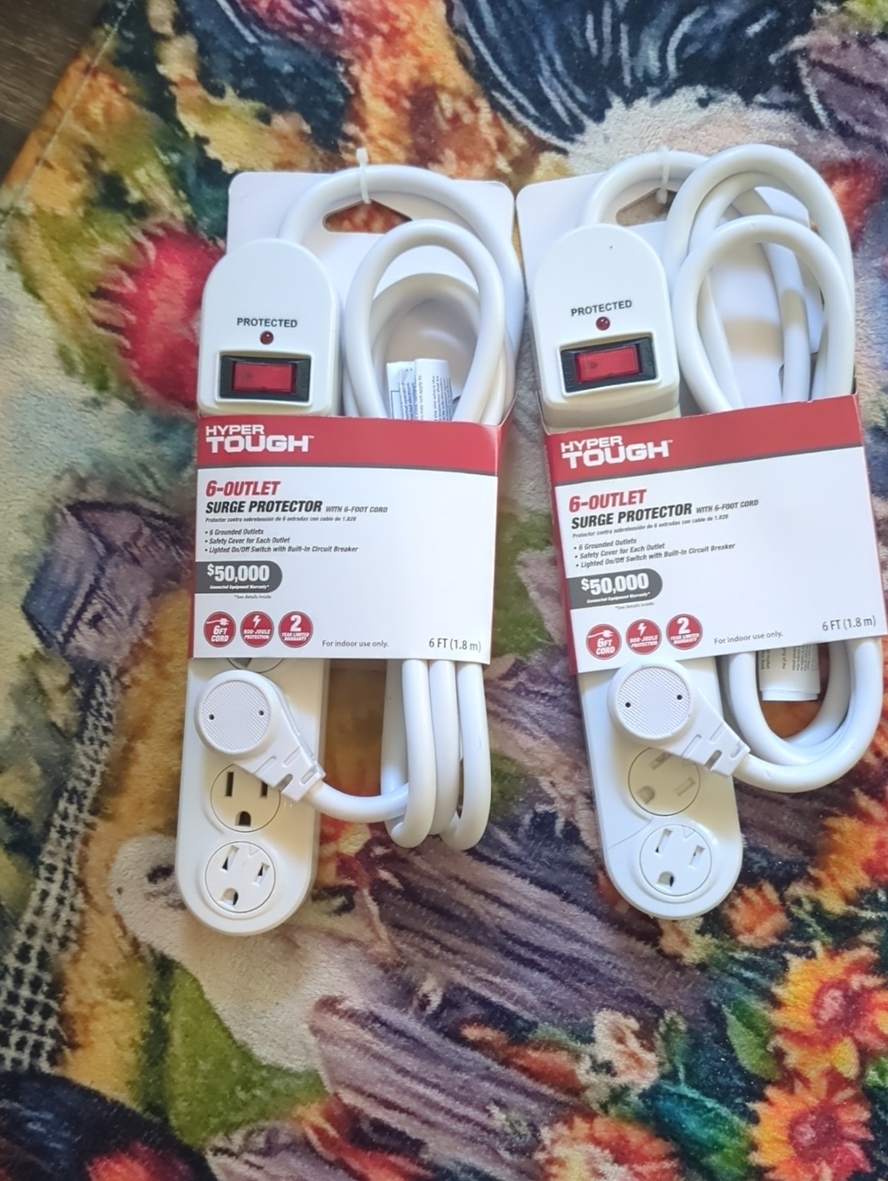 NWT Hyper Tough Six Outlet Surge Protector (2 Pk Set) 6 Ft Cord